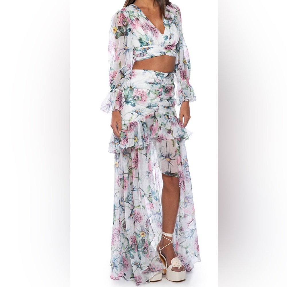 AKIRA Floral Skirt Set - White and Pink